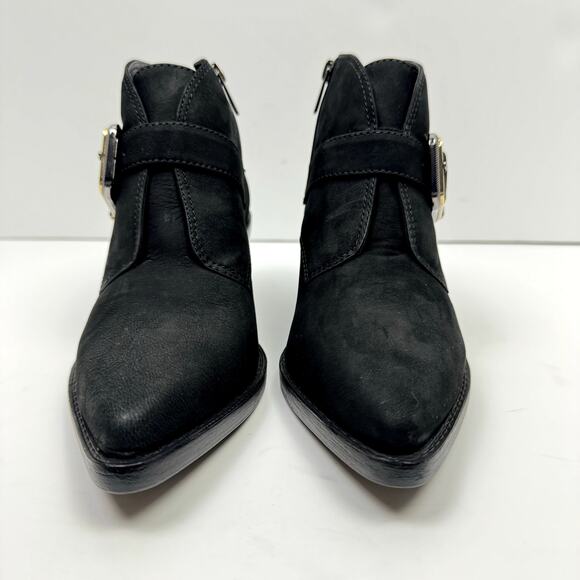 NEW Vince Camuto Ashena Black Suede Leather Buckle Zip Up Bootie Ankle Boots - Picture 5 of 14